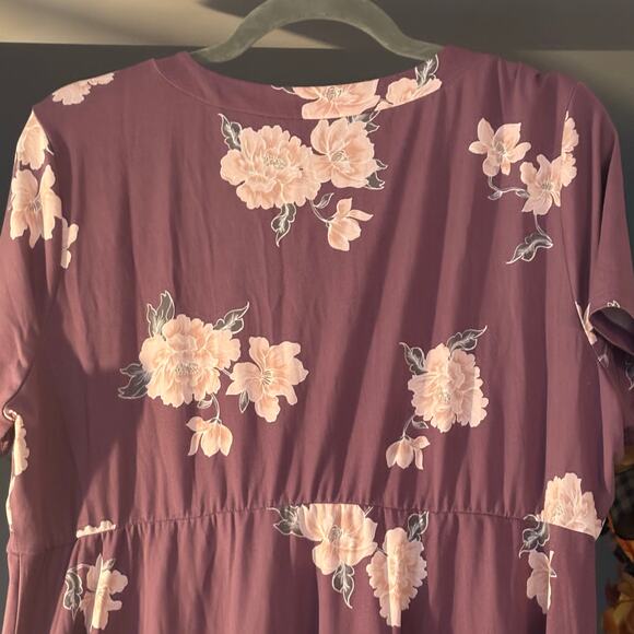 Torrid Womens Plus 1X Dusty Purple Floral Babydoll Wrap Top Stretch Shirt NO TIE - Picture 7 of 10